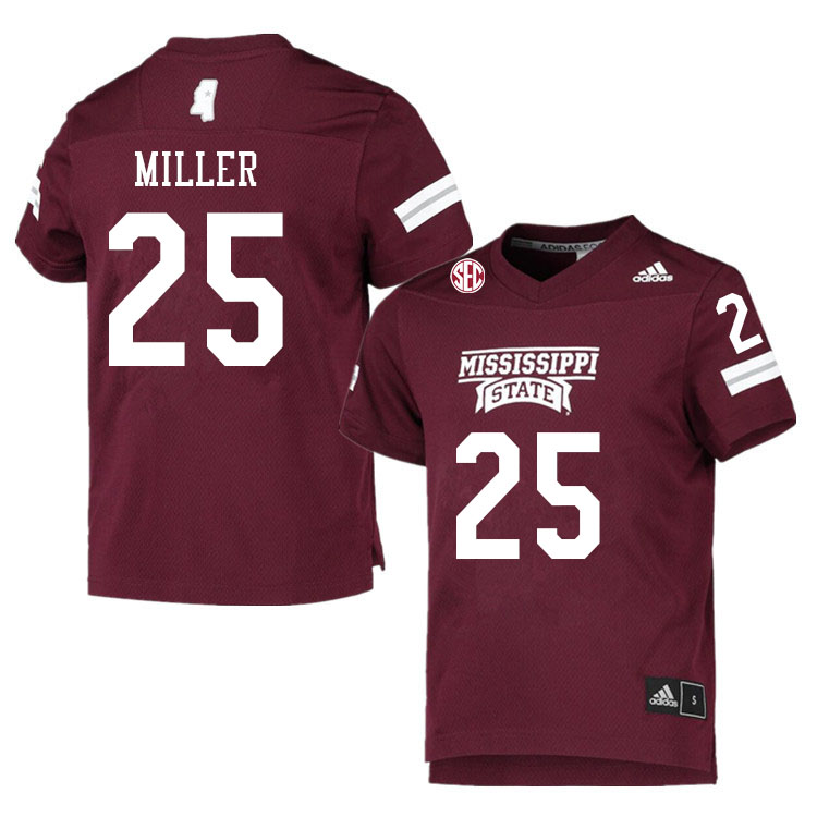 Men #25 Wesley Miller Mississippi State Bulldogs College Football Jerseys Sale-Maroon